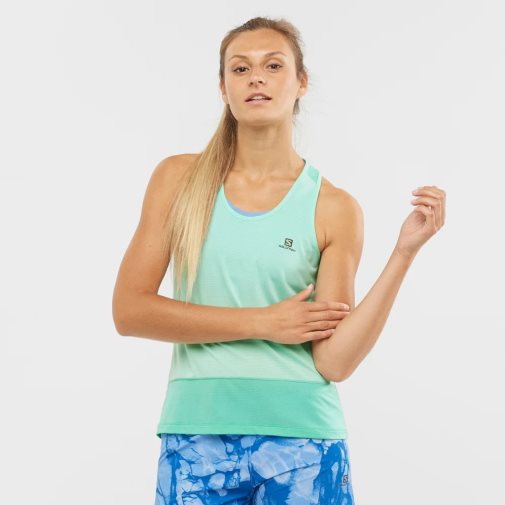 Salomon Cross Run Women's Tanks Turquoise | CA 92T84